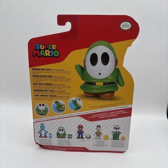 Super Mario 4" Action Figures - Mario Dry Bones Light Blue Yoshi Green Shy Guy - Picture 9 of 9